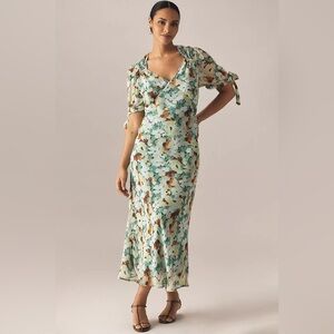 NWT! By Anthropologie Short-Sleeve V-Neck Slip Midi Dress - Size XS Petite 🍍